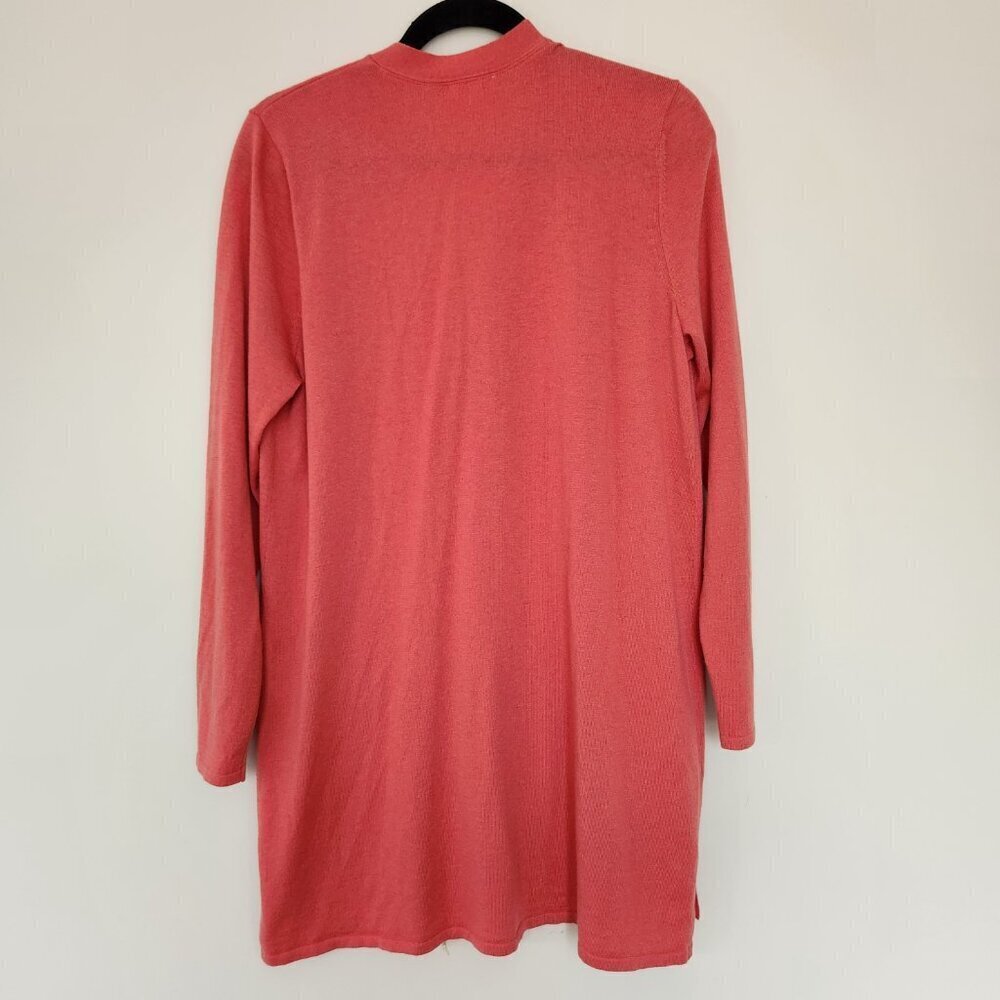 J. Jill Soft Wool Blend Long Coral Salmon Cardigan Sweater Pockets Size Medium - Picture 6 of 6
